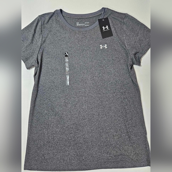 Under‎ Armour Womens T-Shirt Large Grey White Logo Loose Fit Athletic Tee NEW - Picture 1 of 8